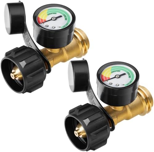 Propane Tank Gauge, 3 Colors Coded Universal for Cylinder, Grill, Heater, RV Camper and More, 5-40 Pound LP Tank Gas Level Indicator, QCC1 / Type 1 Connection, 2 Pack