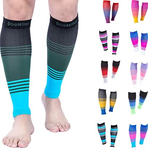 Doc Miller Compression Calf Sleeve for Men & Women, 20-30 mmHg Graduated Support, Knee High, Running, Shin Support, Calf Sleeves, Striped Design, 1 Pair