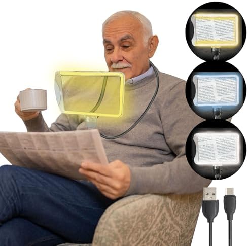 MagniPros Rechargeable Goose-Neck Page Magnifier with 3 Color Light Modes - 4X & 6X Interchangeable Lenses