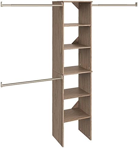 ClosetMaid SuiteSymphony Wood Closet Organizer Starter Kit with Tower and 3 Hang Rods Shelves, Adjustable, Fits Spaces 4 â€“ 9 ft. Wide, Natural Gray, 16"