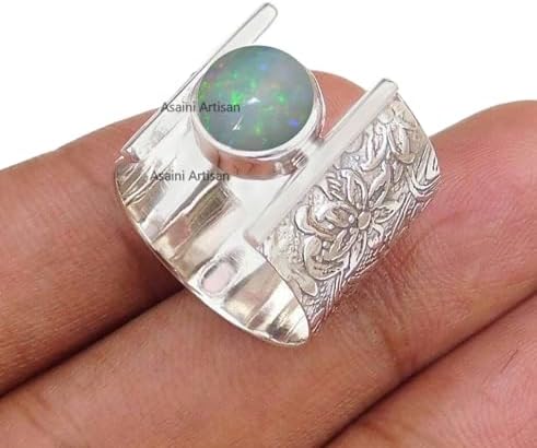 Timeless Elegance: 7MM Round Gemstone Pure 925 Sterling Silver Gift Floral Engraved Ring for Every Occasion