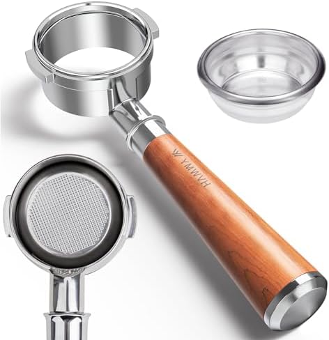 58mm Bottomless Portafilter 2 Ears - Fits Breville Oracle, Oracle Touch, Dual Boiler BES980XL BES990BSS BES920XL-Not suitable with E61 groupheads-with Double Shot Filter Basket & Walnut Handle