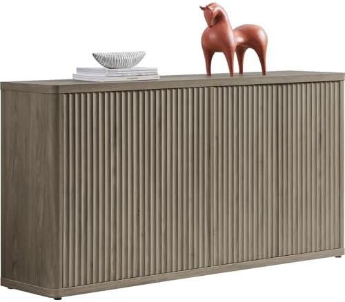 SICOTAS Buffet Cabinet with Storage Accent Sideboard with 4 Doors 66.3" Wide Fluted Credenza Modern Buffet Table Media Console Cabinet Entryway Cabinets for Living Room Kitchen Dining Room Hallway