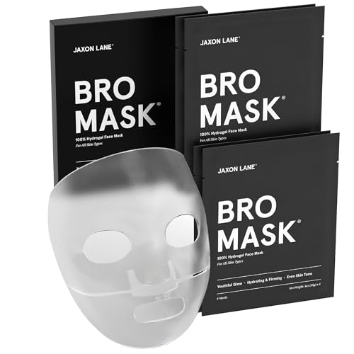 BRO MASK Korean Face Mask for Men: Premium Mens Face Mask Skin Care & Facial Anti Aging Sheet Masks with Hydrogel, Vitamin C & E, Hydrating Hyaluronic Acid & Hydrolyzed Collagen (4 Pack)
