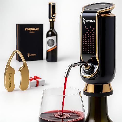 VINOWAKE Triovino Electric Wine Aerator, Dispenser and Preserver By LINKSTYLE â€” 3-in-1 Instant Aeration For Improved Taste, Measured Pouring & Wine Preservation up to 20-days