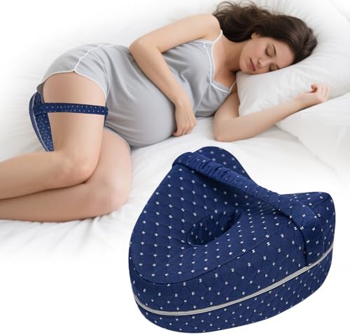 Knee Pillow for Side Sleepers, Alignment Pillows for Side Sleepers, Memory Foam Leg Pillow with Sleeping. Foam Support Pillow for Soothing Pain Relief for Sciatica - Adjustable Strap（Navy）