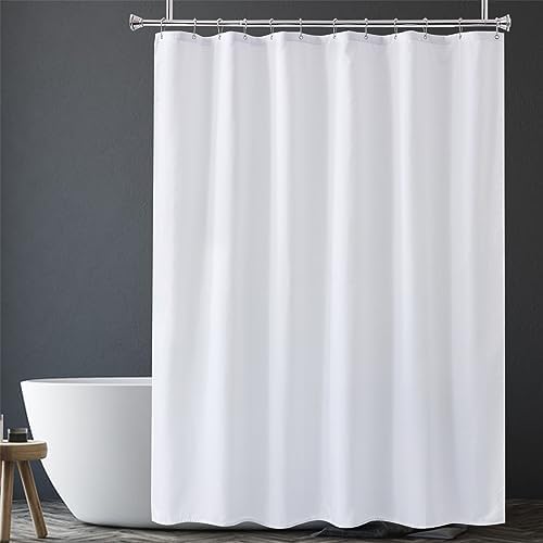 Amazer Extra Long Shower Curtain Liner Washable, 72 x 96 Inches, Fabric White Shower Liner with 2 Bottom Stones, Waterproof 2-in-1 Shower Curtain and Liner, 12 Grommet Holes, Hotel Quality, White