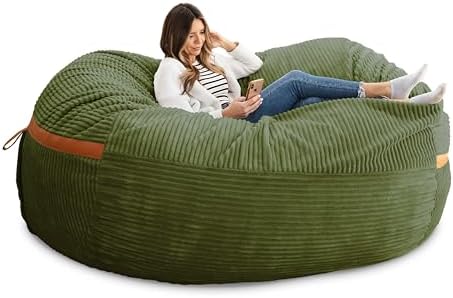 Big Joe Fuf XXL Foam Filled Bean Bag Chair with Removable Cover, Moss Green Corded Plush, 6 feet Giant