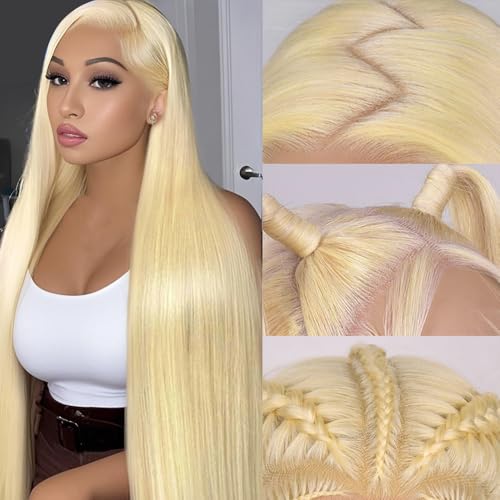 30 Inch 613 Lace Front Wig Human Hair Straight Blonde Wig Human Hair 613 13x6 Lace Front Wig Human Hair 200% Density Pre Plucked with Baby Hair Blonde Lace Front Wigs Human Hair for Women