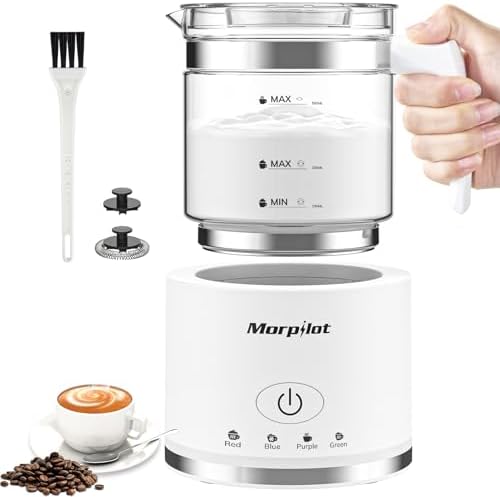 Electric Milk Frother and Steamer, 16.9oz/500ml Milk Steamer and Frother for Latte, Dishwasher Safe, BPA Free, 4 Functions, Enjoy Perfect Milk Froth in 2 Min - White