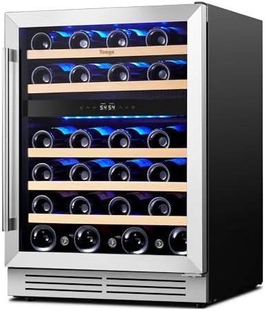 Yeego Wine Fridge Cooler - 24 Inch Dual Zone Wine Fridge Hold 47 Bottles, 40-65Â°F Wine Refrigerator Glass Door, Built in, Freestanding Under Counter Fridge for Beer Soda Drink Home Bar Office
