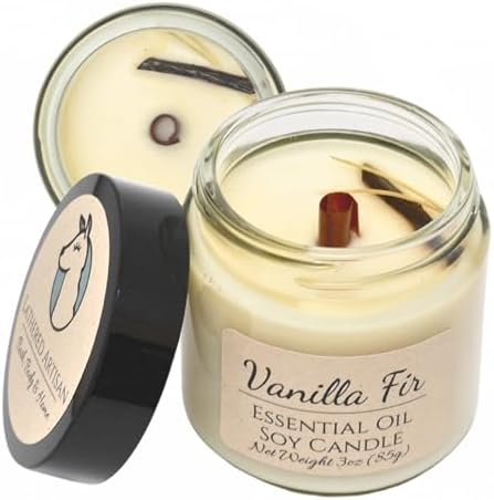 Sweet, Woodsy, Resinous | Vanilla Fir | Hand Crafted Plant Derived Candles | 23 Hour Burn | Pure Soy Candle Wooden Wick | Natural Essential Oil Scented Aromatherapy | Winter Holiday Christmas | 3 oz