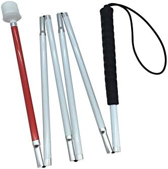 Aluminum Mobility Folding White Cane for Vision Impaired and Blind People (Folds Down 6 Sections) (125cm (49.2inch), Black Handle)