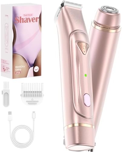 Electric Bikini Trimmer for Women - Dermave Bikini Shaver, Waterproof Dual Head Shaver (Pink)