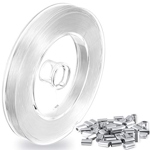 Strong Clear Nylon Wire Invisible Hanging Wire for Hanging Craft Christmas Decor and 50 Loop Sleeve (109 Yd.)