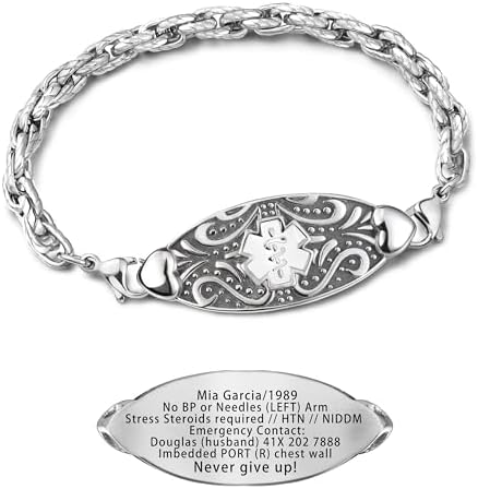 Custom Medical Alert Bracelet for Women with Free Engraving,Personalized Emergency Identification Bracelet Waterproof Diabetic Women's Medical Alert ID Bracelet,6.0 to 9.0 Inches