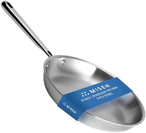 Misen 5-Ply Stainless Steel 12" Frying Pan - Professional Cookware for Induction, Gas and Electric - Dishwasher Safe, Oven Safe to 800°F - Durable, Versatile, Even Heating