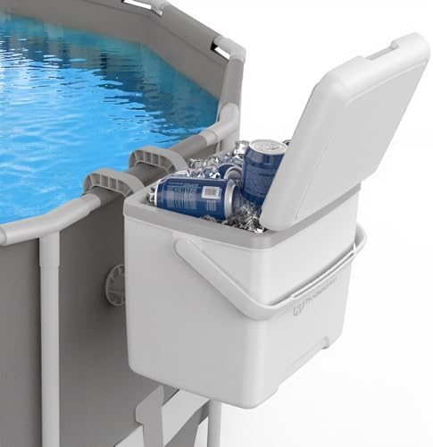 13.74Quart Pool Cooler with Retention Secure Hanging Bracket and Portable Handle, Pool Drink Cooler, Poolside Cooler, Poolside Storage Bin, Above Ground Pool Accessories