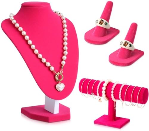 Wenqik 4 Pcs Velvet Jewelry Display Set Velvet Necklace Bust Holder Bracelet Organizer 2 Ring Finger Jewelry Holder