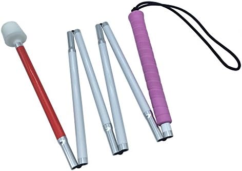 Aluminum Mobility Folding White Cane for Vision Impaired and Blind People (Folds Down 6 Sections) (120 cm (47.2 inch), Pink Handle)