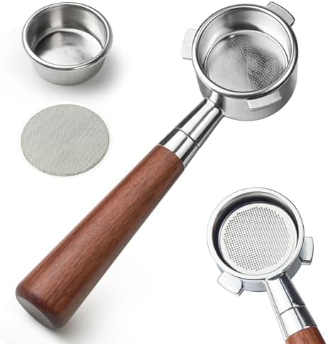 54 mm Bottomless Portafilter with Puck Screen, 3 Ears Espresso Portafilter Compatible with Breville Barista Express Machines,Stainless Steel Portafilter and Rosewood Handle
