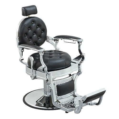 Barber Chair Hair Salon Chair,Heavy Duty 700 LBS, for Hair Stylist Barber Beauty Tattoo Massage(Black Silver Round)