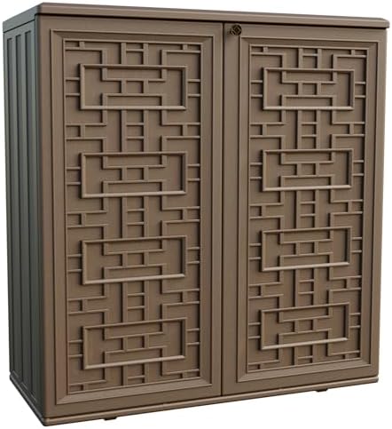 Indoor Outdoor Storage Cabinet Waterproof with 1 Shelf, Plastic Outdoor Storage Cabinets for Patio/Garden/Backyard, Size 34.3''L*15''W*36.2''H(Brown)
