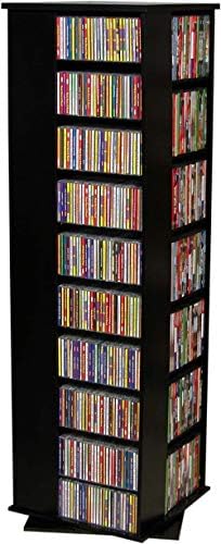 Venture Horizon 4-Sided Revolving Media Tower 1000 - Black: Laminated Wood Composites (MDF), Black-Color, 18.75" L x 18.75" W x 63" H, Home Media Storage