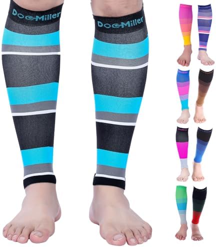 Doc Miller Compression Calf Sleeve for Men & Women, 20-30 mmHg Graduated Support, Knee High, Running, Shin Support, Calf Sleeves, Striped Design, 1 Pair
