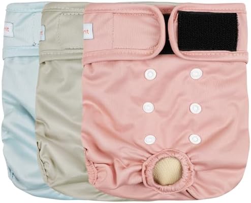 Langsprit Washable Female Dog Diapers (3 Pack) - No Leak Reusable Diapers for Doggy Female in Period - Highly Absorbent Dog Heat Panties with Adjustable Snaps Black L Size