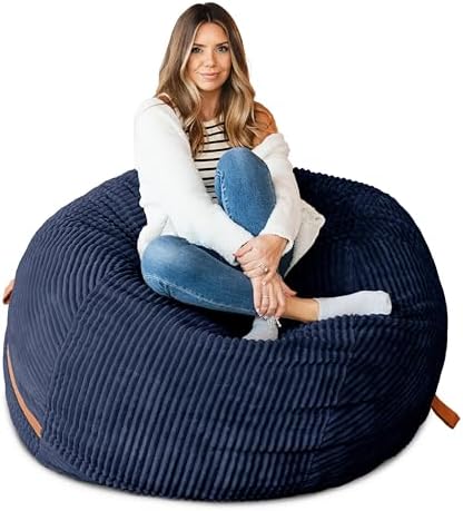 Big Joe Fuf Large Foam Filled Bean Bag Chair with Removable Cover, Midnight Blue, Corded Plush, 4 feet Big
