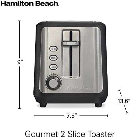 Hamilton Beach Gourmet 2 Slice Slot Toaster with Extra Long & Wide Slots, Sure-Toast Technology, Shade Selector, Bagel Setting, Matte Black and Stainless Steel (22996)