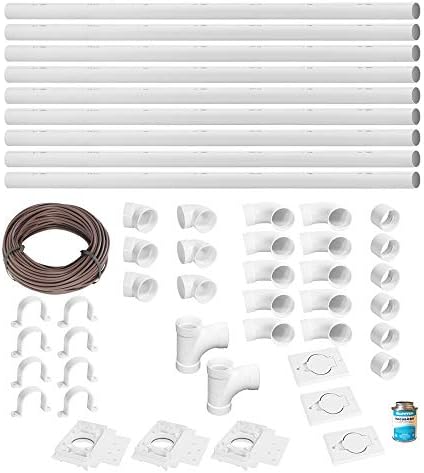 OVO Complet Central Vacuum 3 inlets Installation kit with 48 ft PVC Pipe and Fittings Included, White (INST-3P-WH-NAD)