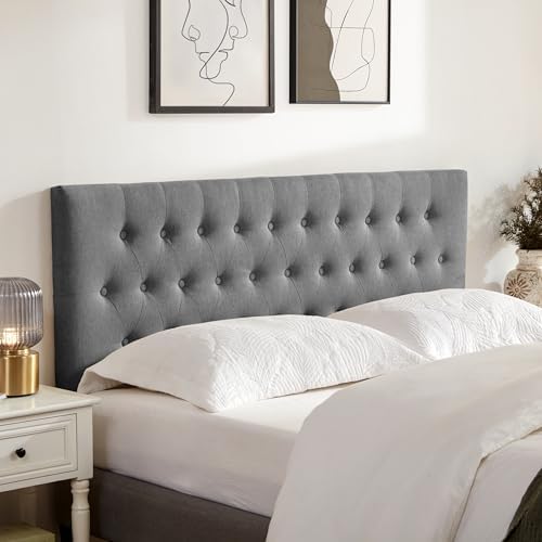 Tufted Upholstered Headboard King Size, Solid Wood Head Board with Durable Metal Legs, Adjustable Height Bed headboard from 37” to 51” Fabric Headboard in Modern Button Design, Grey