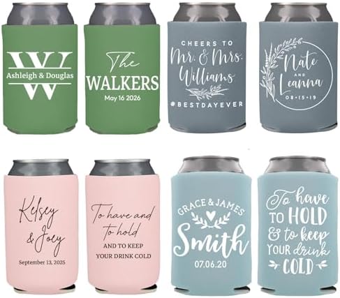 Customized Wedding Can Coolers Personalized Wedding Favors Monogram Can Holders (Custom, 100 can cooler)