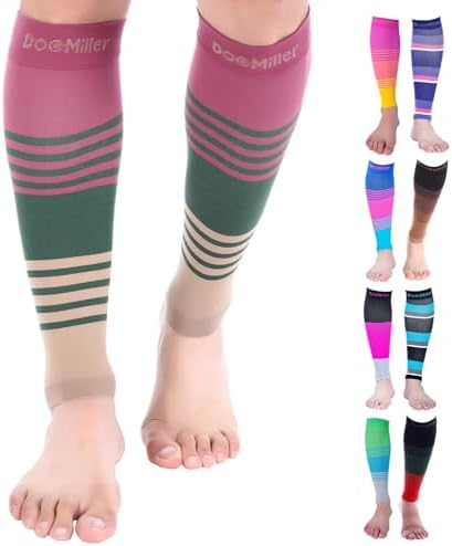 Doc Miller Compression Calf Sleeve for Men & Women, 20-30 mmHg Graduated Support, Knee High, Running, Shin Support, Calf Sleeves, Striped Design, 1 Pair