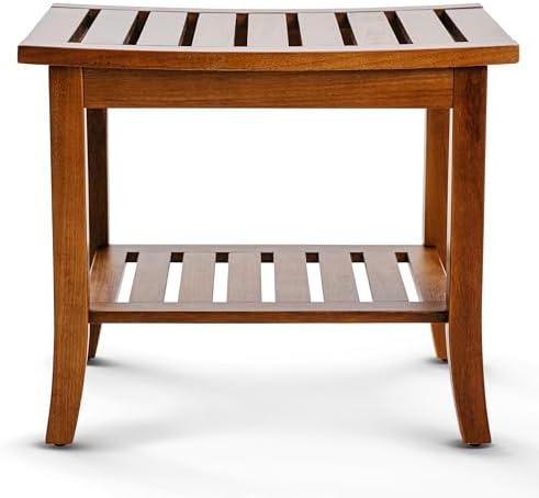 Teak shower bench with Storage Shelf, Shower Stool for Inside Shower, Waterproof Shower Bench Seat, Shower Chair for Inside Shower, Wood Bench, Bathroom Bench (Natural Color)