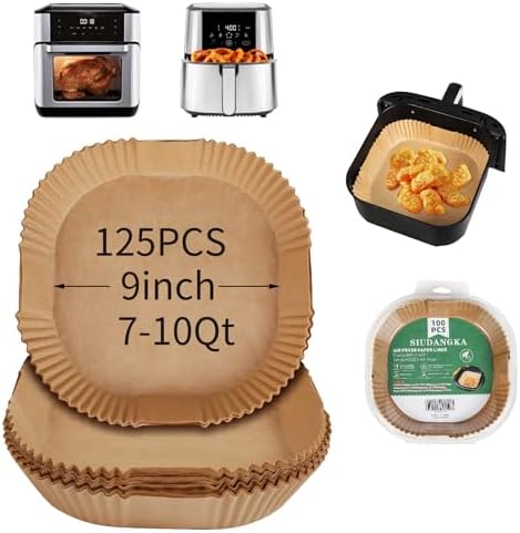 125Pcs Large Air Fryer Liners Disposable Compatible with Chefman XL 8-Qt Family Air Fryer, 9inch Square
