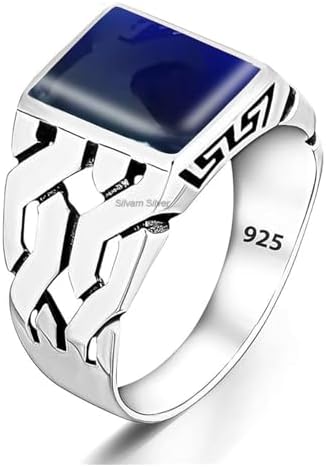 Solid 925 Sterling Silver Rectangle Shape Gemstone Men Signet Rings, Beautiful Handcrafted Anniversary, Christmas Gift for Fathers, Son, Boyfriend, Friend