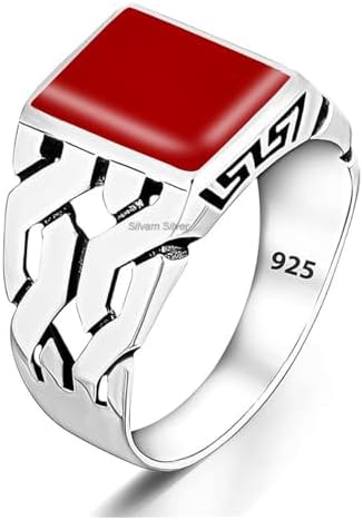 Solid 925 Sterling Silver Rectangle Shape Gemstone Men Signet Rings, Beautiful Handcrafted Anniversary, Christmas Gift for Fathers, Son, Boyfriend, Friend