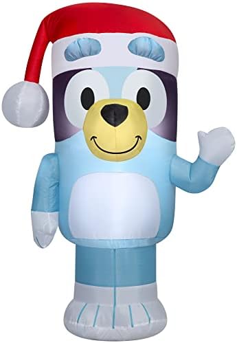 Gemmy Bluey Christmas Airblown Inflatable in Santa Hat Bluey, 3.5 ft Tall, Blue