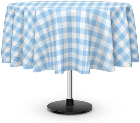 6 Pack Blue and White Checkered Tablecloth, Round Blue Gingham Plastic Table Cloths for Parties Disposable, 84x84 in Waterproof Camping Tablecloth for Birthday Party Baby Shower Picnic School
