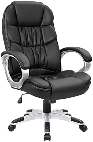 Homall Office Chair High Back Computer Desk Chair, PU Leather Adjustable Height Modern Executive Swivel Task Chair with Padded Armrests and Lumbar Support (Black)