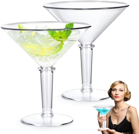 Unbreakable Jumbo Martini Glasses Set of 2, 48 oz Plastic Cocktail Glasses, Reusable, BPA Free, Detachable, Perfect for Picnic, Beach & Patio Party, Appetizers, Birthday, Wedding and All Events