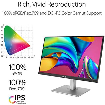 ASUS ProArt Display 27" Monitor - WQHD (2560 x 1440), IPS, 100% sRGB, 100% Rec. 709, ΔE < 2, Calman Verified, USB Hub, USB-C, Daisy-chaining, HDMI, Compatible With Laptop & Mac Monitor - PA278CV