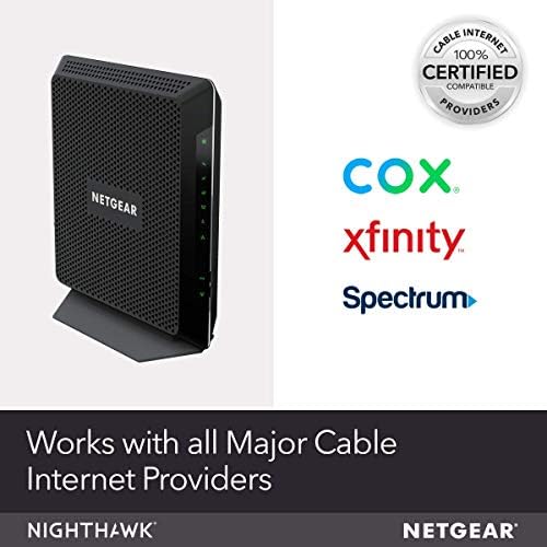 Netgear Nighthawk Cable Modem WiFi Router Combo C7000-Compatibility Cable Providers Including Xfinity by Comcast, Spectrum, Cox (Renewed)
