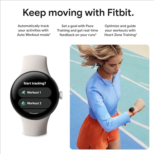 Google Pixel Watch 2 (Previous Model) with the Best of Fitbit - Heart Rate Tracking, Stress Management, Safety Features - Android Smartwatch - Polished Silver Aluminum Case - Bay Active Band - Wi-Fi