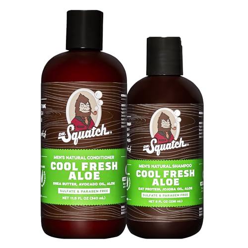 Dr. Squatch Cool Fresh Aloe Men's Shampoo + Conditioner Hair Bundle - Keeps Hair Looking Full, Healthy, Hydrated