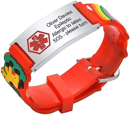 MEALGUET Medical Alert id Bracelets for Kid, Customized Children Silicone & Stainless Steel Adjustable Medical ID Wristband for Toddler,Child,daughter,son, safety ID Bracelet