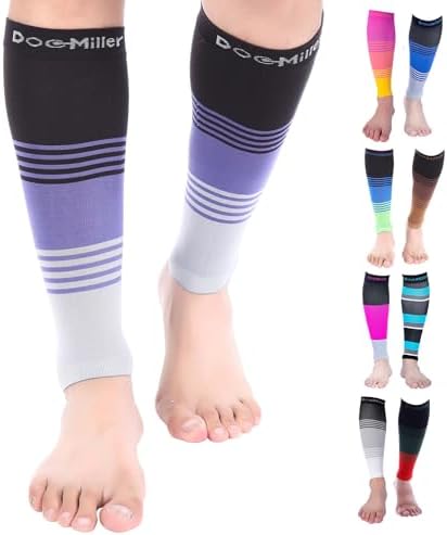 Doc Miller Compression Calf Sleeve for Men & Women, 20-30 mmHg Graduated Support, Knee High, Running, Shin Support, Calf Sleeves, Striped Design, 1 Pair